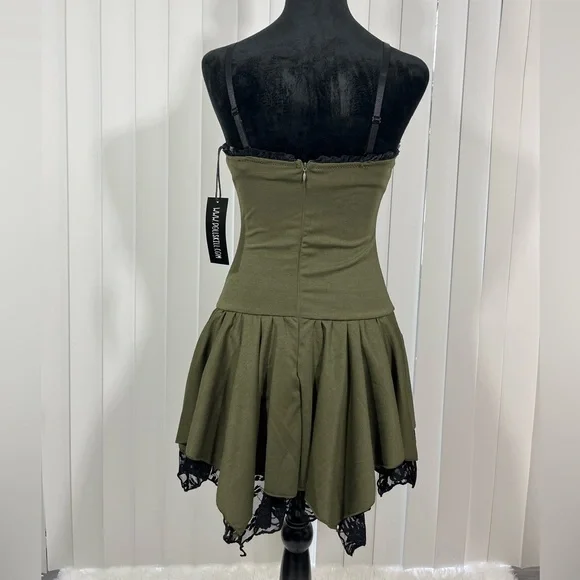 💔SOLD💔CURRENT MOOD Lost Tales Corset Mini Dress Handkerchief Hem Lace Trim - Picture 3 of 14